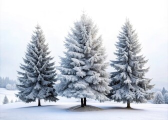 Fototapeta premium Elegant Frosted Evergreen Trees in Rule of Thirds Arrangement for Stunning Winter Decor