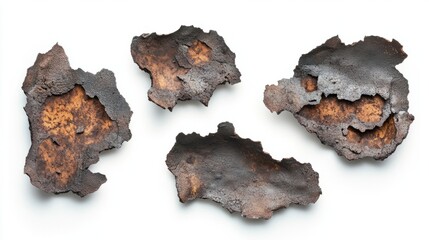 Obraz premium Mixed sizes of burnt holes on paper with singed, dark edges isolated on white