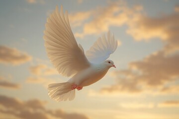 Obraz premium White Dove Flying Sunset