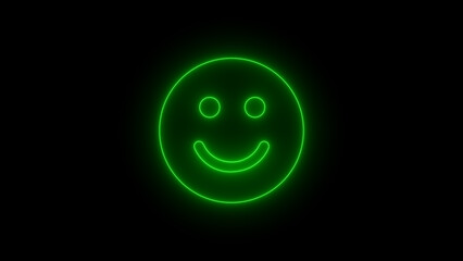 Fototapeta premium Neon, Glowing, colorful Laugh emoji icon. Smiley icon on black background.