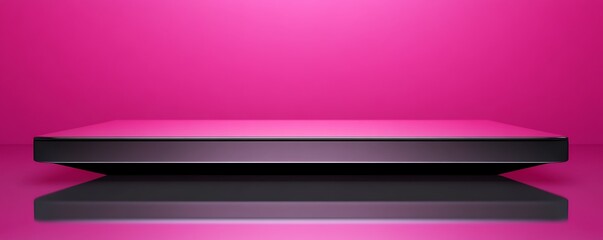 Fototapeta premium A sleek, flat surface against a vibrant pink backdrop, reflecting light.