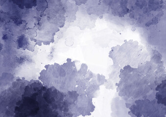 Obraz premium Abstract indigo midnight blue winter watercolor background with a dark indigo shape in the center, resembling a cosmic night sky, with splashes of color and textured detail.
