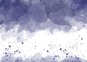 Naklejka premium Abstract indigo midnight blue winter watercolor background with a dark indigo shape in the center, resembling a cosmic night sky, with splashes of color and textured detail.
