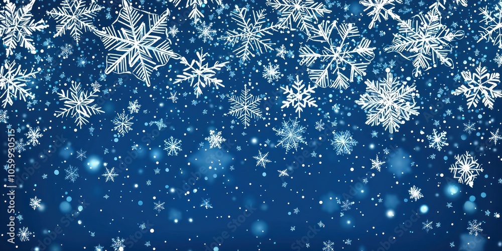 Poster abstract winter background with falling snowflakes and bokeh lights