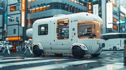 Futuristic Mobile Health Unit with Advanced Technology in Urban Setting