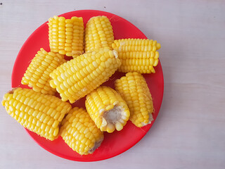 Boiled corns on a plate