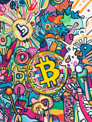 Obraz premium dollar production, coins, stock graphs, and Bitcoin in various creative graphic styles