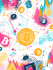 Fototapeta premium dollar production, coins, stock graphs, and Bitcoin in various creative graphic styles