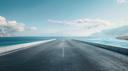 Mockup of Empty Asphalt Road with Panoramic Sea and Sky View