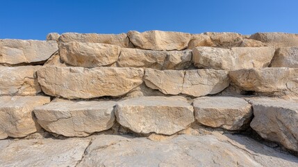 Rugged stone wall against blue sky