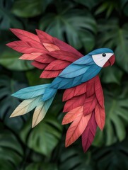 Naklejka premium vibrant tropical parrot bird in lush foliage