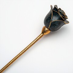 Decorative ceramic rose on golden stem