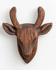 Carved wooden deer head wall decor