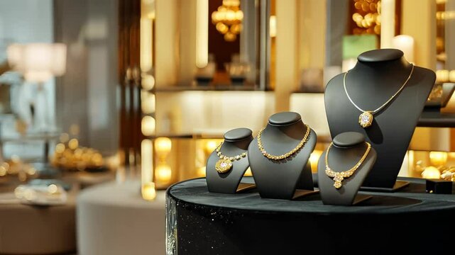 An elegant showcase of fine jewelry against a luxurious backdrop.