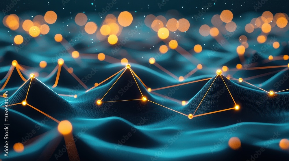 Poster a network of interconnected nodes and glowing lines forming a complex, three dimensional web, repres