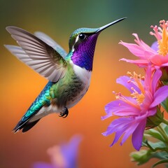 Fototapeta premium A colorful hummingbird with green, blue, and purple feathers