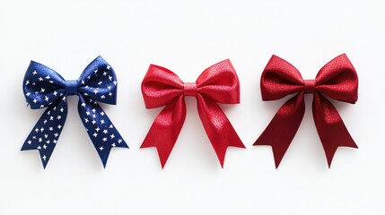 Decorative 4th of July bows in red, white, and blue isolated on a white background