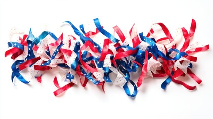 Decorative American flag-inspired streamers isolated on white for 4th of July