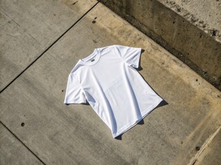 Aerial View of a White Round Neck T-Shirt on a Textured Concrete Background - Perfect for Fashion, Apparel, and Lifestyle Photography