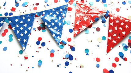 Obraz premium Patriotic 4th of July banners and confetti isolated on a clean white background