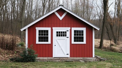 Red barn sitting in rural landscape during fall season