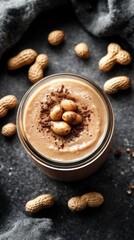 Fototapeta premium Creamy peanut butter smoothie decorated with peanuts and cocoa powder