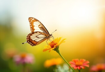 Obraz premium Butterfly Kiss A butterfly landing on a flower symbolizing the g