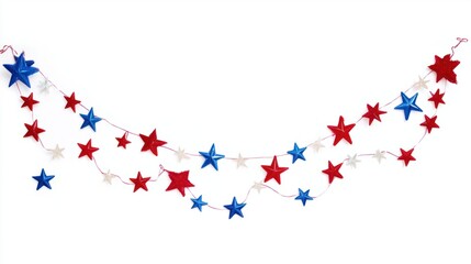 Obraz premium Red, white, and blue garland with stars for Independence Day isolated on white