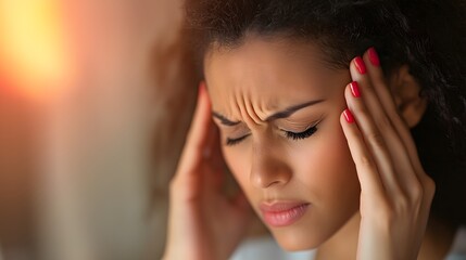 Fototapeta premium Young Woman Experiencing Headache and Stress with Eyes Closed_7