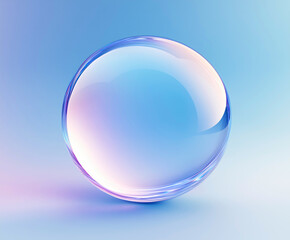 A clear glass sphere with a blue and purple tint