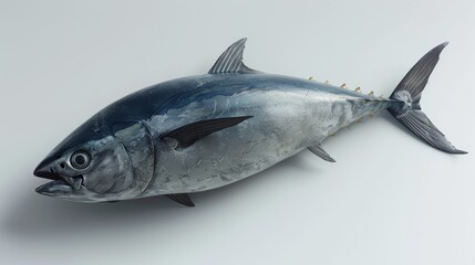 Obraz premium delicious-looking beautiful bluefin tuna with a fine physique. Realistic cutout white background illustration