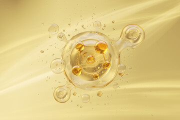 cosmetic oil or moisturizer serum with molecule, Cosmetic Essence, Liquid bubble, 3d rendering