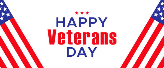 Obraz premium Happy Veterans Day Typography Text Banner or Poster Template Design with United States Flag for Celebration Veteran Heroes Holiday in November Month. Vector