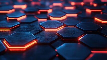 Obraz premium Abstract Hexagon Pattern with Red Neon Lights