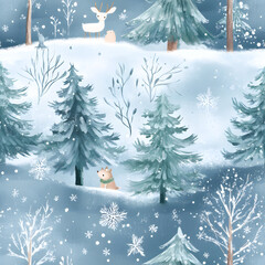 Seamless Pattern Whimsical Christmas and New Year Doodles  Featuring Festive Icons, Cozy Winter Scenes, and Seasonal Decorations in Vibrant Colors