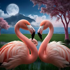 Naklejka premium A beautiful Flamingos in a lake with a wonderful background