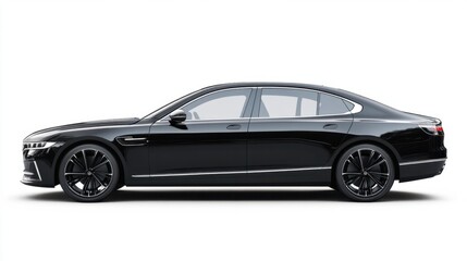Fototapeta premium Black luxury sedan with polished chrome trim, representing sophistication and style, isolated on transparent background