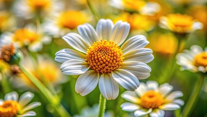 Fototapeta premium Close-up of individual wildflowers with delicate petals and a yellow center, petals, flowers, flower, texture