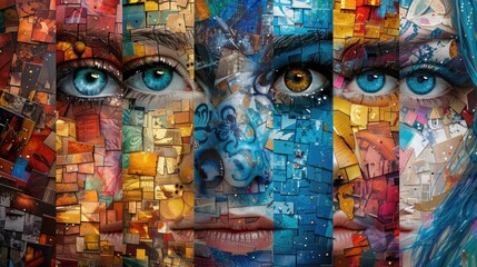 Fototapeta premium Abstract background of woman faces mosaic collage.