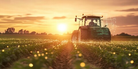 Fototapeta premium Smart Farming Sunset.