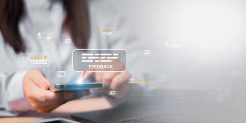 Feedback concept, user comment rating online, writing feedback reviews, and reputation management...