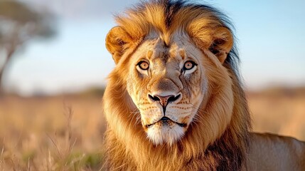 Obraz premium A closeup of a majestic lion in its natural habitat