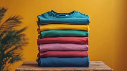 Pile of T shirts in various colors isolated, Generative Ai