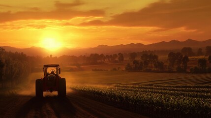 Fototapeta premium Tractor Sunset.