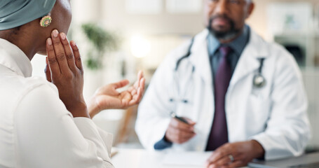 Healthcare, consulting and doctor with patient in clinic for orthopedic expert, jaw pain and tmj...
