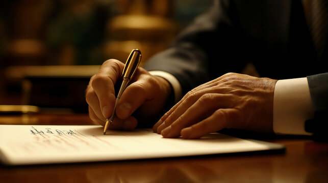 Signing of Important Contract by Elderly Man – Business, Will, and Legal Matters Highlighted, Person Signing A Document