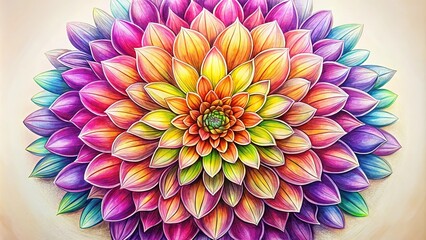 Fototapeta premium An elaborate sketch of a blooming flower with vibrant petals and center, colorful flowers, floral illustration, garden flowers, blooming flowers, flower