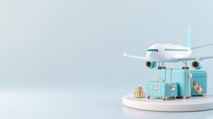 Travel Concept with Airplane  Suitcases  and  Minimalist Background