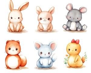 Fototapeta premium Cozy Whimsical Watercolor Animal Illustrations