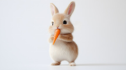 Obraz premium Cute rabbit holding a carrot, white isolated background